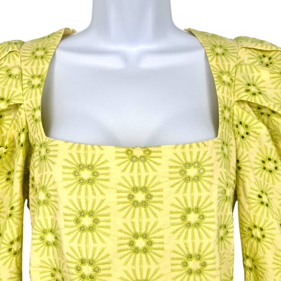 Zara Embroidered Openwork Puff Sleeve Peplum Top Size Small - Picture 2 of 13